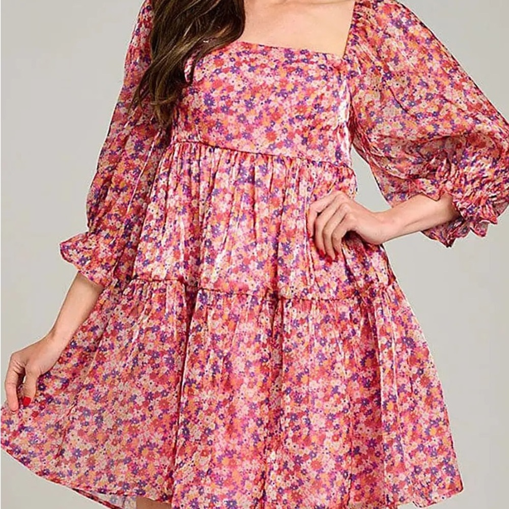 Peach Love California Floral Pink Midi Dress